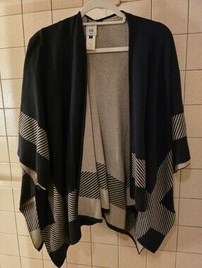 Cabi Black & Gray Knit Wrap Sweater